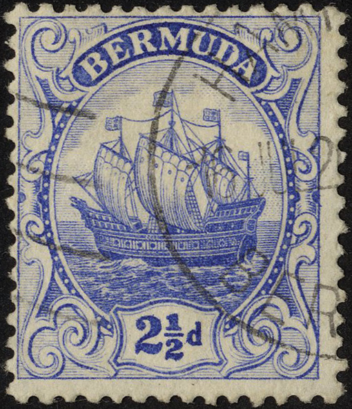2_d blue with watermark inverted and reversed, used with light Hamilton machine cancel. SG 48y (£
