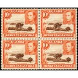 Kenya, Uganda and Tanganyika. 1941 10ct red-brown and orange, perf 14 block of four, unmounted mint.