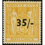 New Zealand. Postal Fiscals. 1939 35/- on 35/- orange-yellow, mint. SG F186 (£850)/CW F29