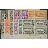 Falkland Islands. 1952 set of fourteen in unmounted mint imprint blocks of four. SG 172-85 (£720)