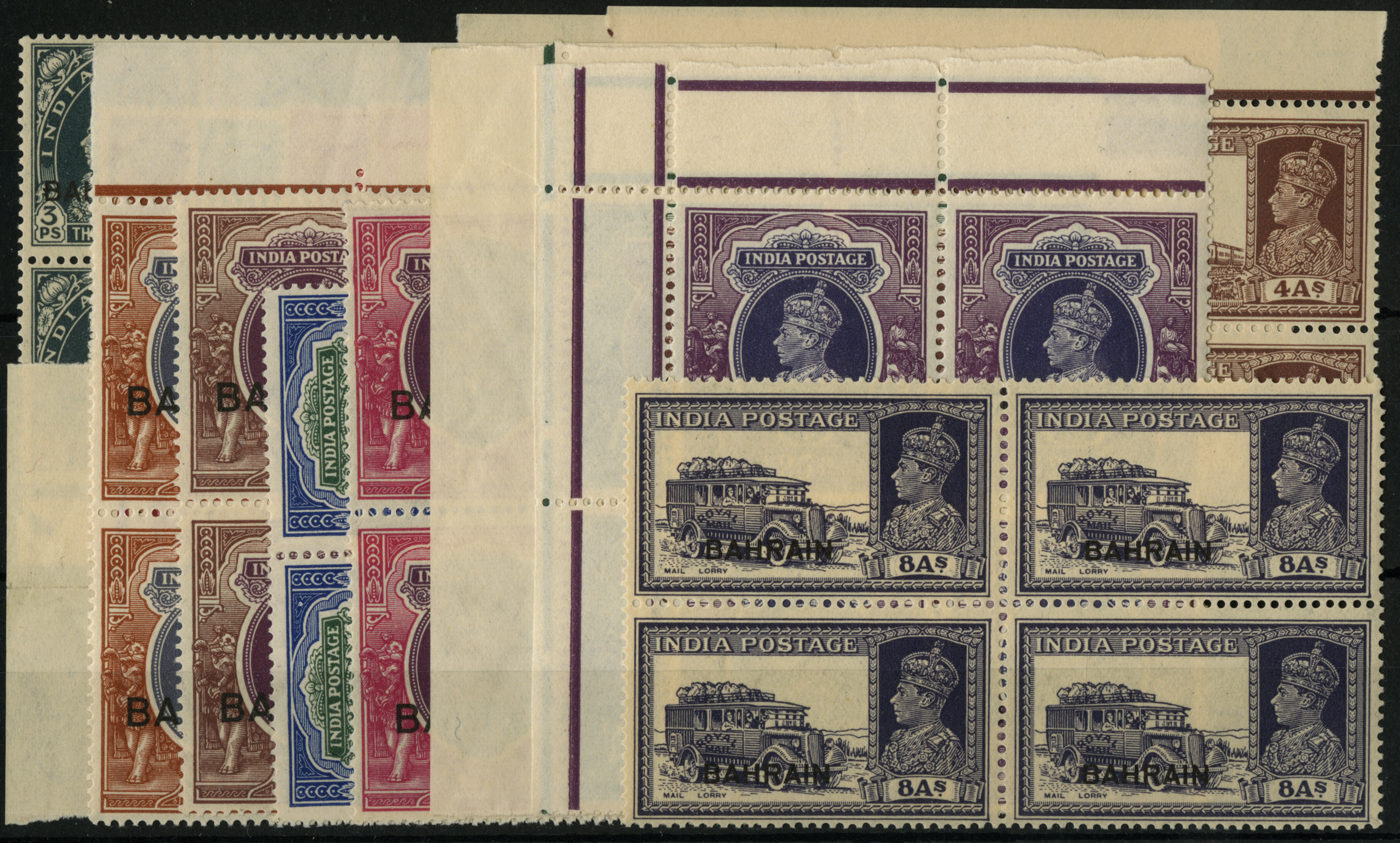 Bahrain. 1938-41 set of sixteen in unmounted mint blocks of four. Some values with gum a little