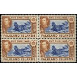 Falkland Islands. 1949 5/- steel blue and buff-brown on thin paper, mint block of four with the