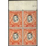 Kenya, Uganda and Tanganyika. 1941 20ct black and orange, perf 14. Unmounted mint top marginal block