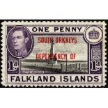 Falkland Islands Dependencies. 1944 South Orkneys 1d black and violet, fine mint with watemark