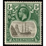 Ascension. 1933 1d grey-black and bright blue-green, fine mint with R2/1 broken mast. SG 11da (£