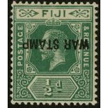 Fiji. 1915 ½d green War Stamp, fine mint with overprint inverted. BPA Certificate (1951). SG