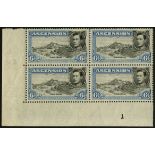 Ascension. 1938-44 6d perf 13½ corner block of four unmounted mint with CP1, R9-10/1 scratched right