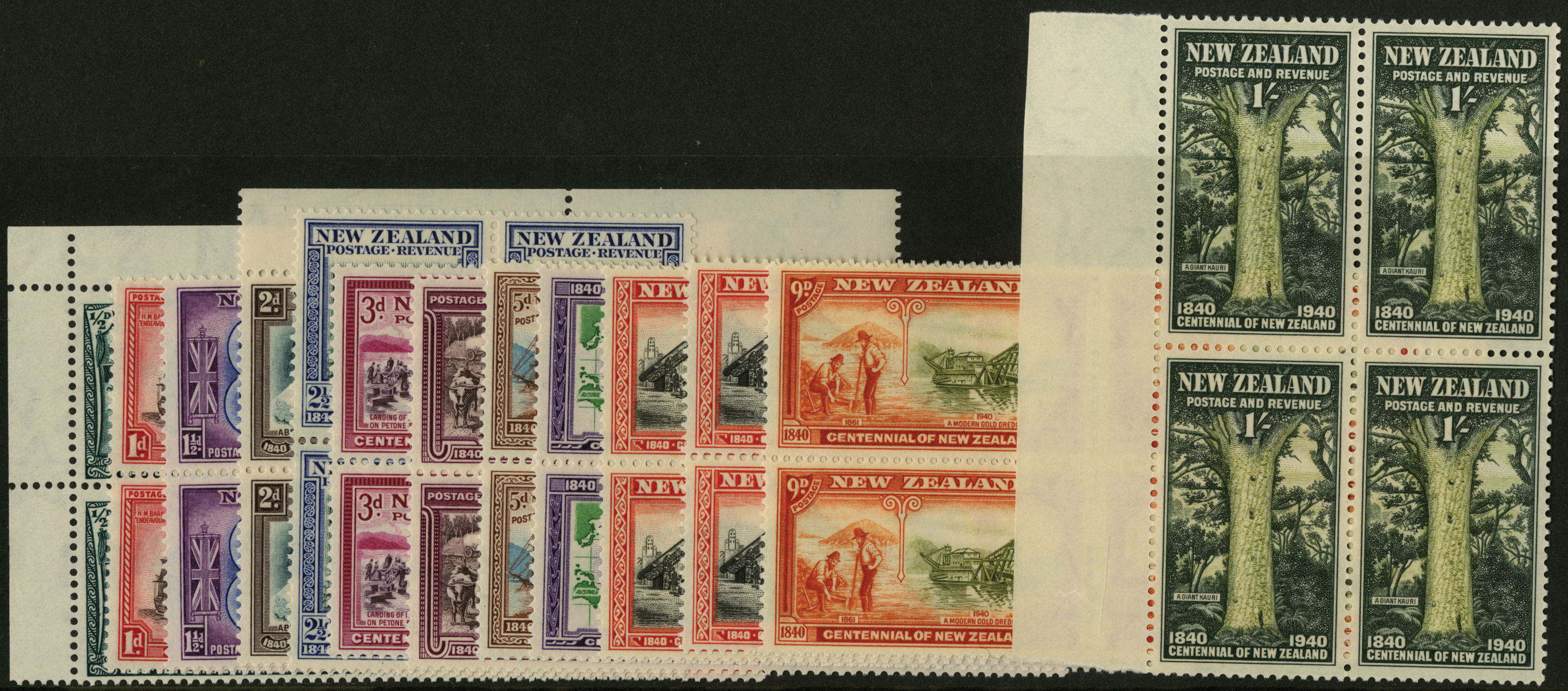 New Zealand. 1940 Centenary set of thirteen in unmounted mint blocks of four. SG 613-25 (£280)/CW