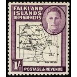 Falkland Islands Dependencies. 1946 1/- Thick Map, fine mint with Pl. 2 R6/8 SOUTH POKE. SG G8c (£