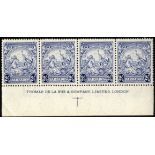 Barbados. 1938-47 2½d ultramarine horizontal mint strip of 4 with full imprint. R12/5 showing 'A' of