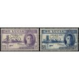 St Lucia. 1946 Victory pair, perforated 'Specimen' Type D21, fine unmounted mint. SG 142s-3s (£80)/