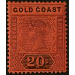 Gold Coast. 1894 20/- dull mauve and black on red paper, unmounted mint. SG 25 (£170)