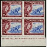 Pitcairn Islands. 1959 2/6d blue and deep lake, unmounted mint imprint block of four. SG 28a (£192)