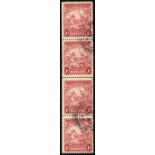 Barbados. 1939 1d scarlet perf 13½ x 13 vertical coil-join strip of four, part Circulation Branch