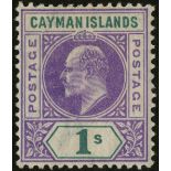 Cayman Islands. 1907 1/- violet and green watermark MCA, mint with R1/6 LP dented frame, very fine