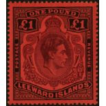 Leeward Islands. 1938 (Nov.) £1 purple and black on deep brick-red paper, unmounted mint. 39
