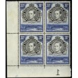 Kenya, Uganda and Tanganyika. 1941 30ct perf 14 lower left corner block of four with Vignette