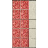 Great Britain. 1912 1d scarlet Die 2, watermark Simple Cypher. Mint right-marginal block of ten (2 x