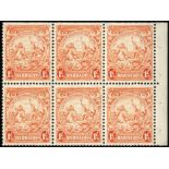 Barbados. 1938 1½d perf 13½ x 13 booklet pane of six, selvedge at right, fine mint with perfs at top