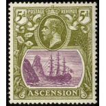 Ascension. 1927 5d purple and olive-green fine mint, R2/1 broken mast. SG 15da (£375)