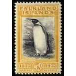 Falkland Islands. 1933 Centenary 5/- black and yellow-orange 'Penguin', the scarce shade from the