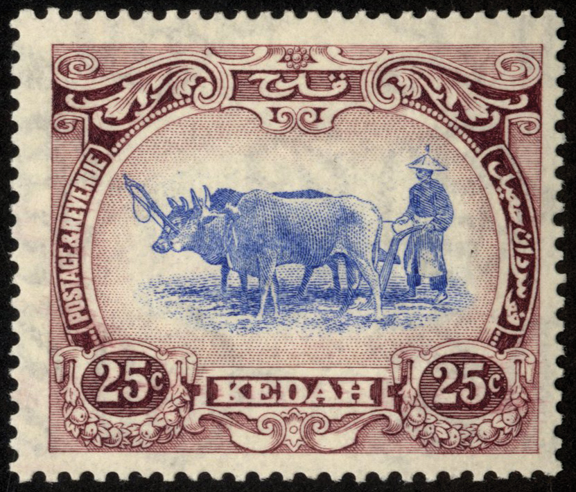 Malaya. Kedah. 1921-32 Script wmk 25ct blue and purple, Type II vignette, with wmk Crown to left