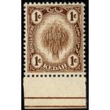 Malaya. Kedah. 1919 1ct brown bottom marginal unmounted mint, watermark inverted. SG 15w (£160)