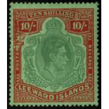 Leeward Islands. 1944 (May) 10/- mint with some hinge remainder, HPF #49b 'missing pearl'. Surface