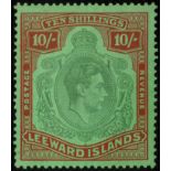 Leeward Islands. 1942 (Mar.) 10/- pale green and pale red on green paper, fine mint. SG 113a (£