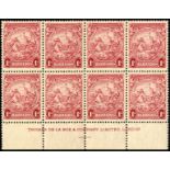Barbados. 1939 1d scarlet perf 13½ x 13 mint imprint block of eight, with five stamps unmounted.