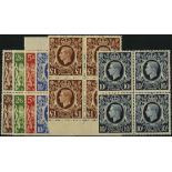 Great Britain. 1939-48 2/6d to £1 high value set of six in unmounted mint blocks of four. SG 476-