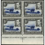 Kenya, Uganda and Tanganyika. 1950 3/- perf 13 x 12½, unmounted mint imprint block of four. SG 147ac