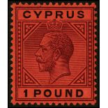 Cyprus. 1923 £1 purple and black on red paper, unmounted mint with excellent colour. SG 101 (£1400)