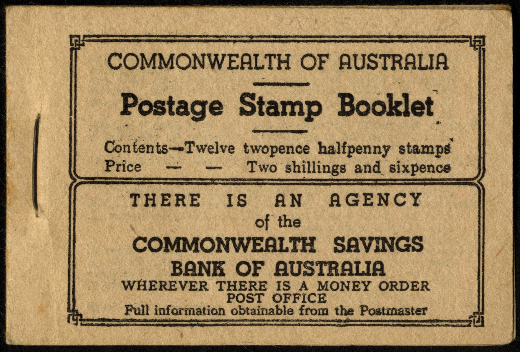 Australia. Booklets. 1942 2/6d black on buff cover with waxed interleaves and postal rates on back