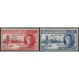 Dominica. 1946 Victory pair perforated SPECIMEN Type D21, fine mint. SG 110s-111s (£80)/CW SP S4-5