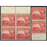 Malta. 1943 2d scarlet top marginal block of four with R2/7 extra windows, and vertical pair, top