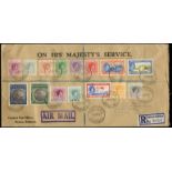 Bahamas. 1952 registered envelope (10 x 5") bearing the then-current stamps in use from ½d to £1