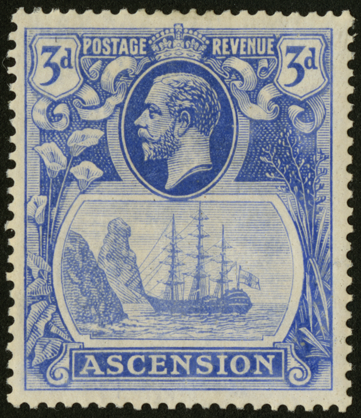 Ascension. 1924-33 3d blue mint, R2/1 broken mast. SG 14a (£160)