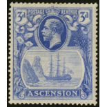 Ascension. 1924-33 3d blue mint, R2/1 broken mast. SG 14a (£160)