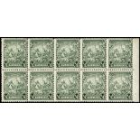Barbados. 1938 ½d perf 13½ x 13 booklet pane of ten, selvedge at right, mint with top perfs clipped.