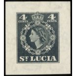 St Lucia. 1953 imperforate Die Proof of 4ct value in the issued slate shade on Script watermark