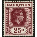 Mauritius. 1942-8 25ct ordinary paper mint with R3/6 RP 'IJ' flaw, hinge remainder. SG 259ba (£