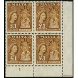 Malta. 1956-8 set of seventeen in unmounted mint Plate blocks of four. All values up to and