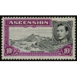 Ascension. 1944 10/- perf 13 mint with R5/4 'boulder' flaw, hingeing a little extensive. SG 47ba (£