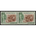 Dominica. 1951 2ct unmounted mint pair, right stamp showing complete omission of 'A' in watermark.