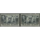 Falkland Islands. 1937 and 1944 printings of the 2/6d, unmounted mint. SG 160 (£120)/CW 15