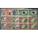 Pitcairn Islands. 1940-51 set of ten in used blocks of four (CTO'd). SG 1-8 (£120)/CW 1-10