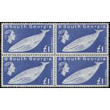 Falkland Islands Dependencies. South Georgia. 1963 £1 Blue Whale, unmounted mint block of four. SG