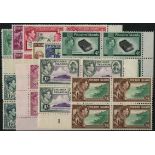 Pitcairn Islands. 1940-51 set of ten in unmounted mint blocks of four, several values including 4d
