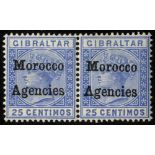 Morocco Agencies. Gibraltar overprints. 1898 25ct ultramarine pair, right stamp with R6/6 RP